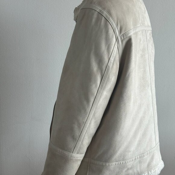 Calvin Klein Faux Shearling Aviator Jacket – Beige, Size XL - Picture 4 of 6